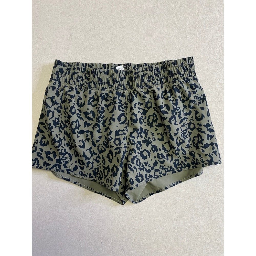 Marika Womens Olive Green Black Leopard Print Active Shorts Size M Smocked Waist